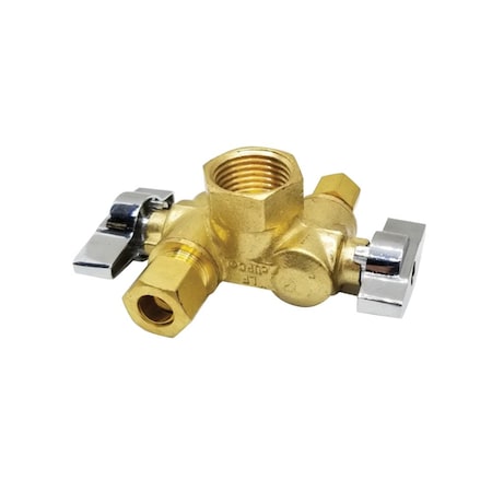 Thrifco Plumbing 1/2 Inch FIP x 3/8 Inch Comp x 1/4 Inch Comp Dual Outlet Shut Off Angle Stop 4406680